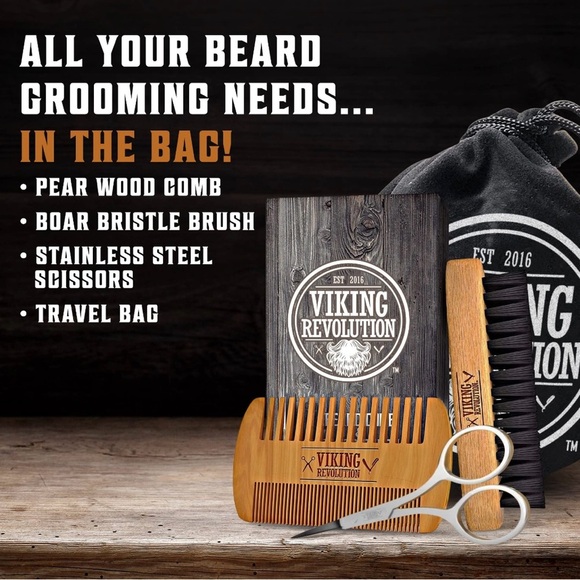 2 Pack NIB Beard Comb & Brush Set w/ Travel Pouch - Picture 2 of 4